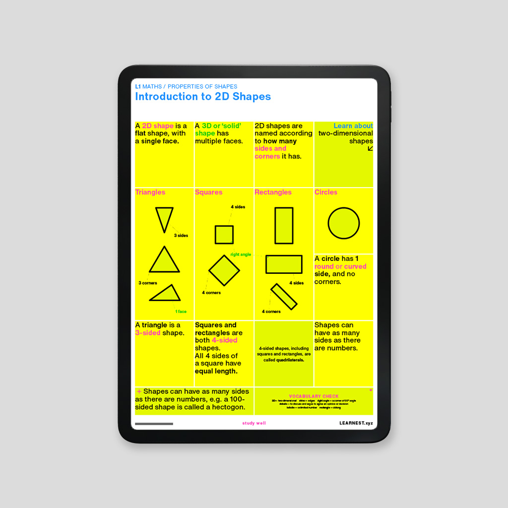 Primary L1 Maths material about shapes on mobile tablet