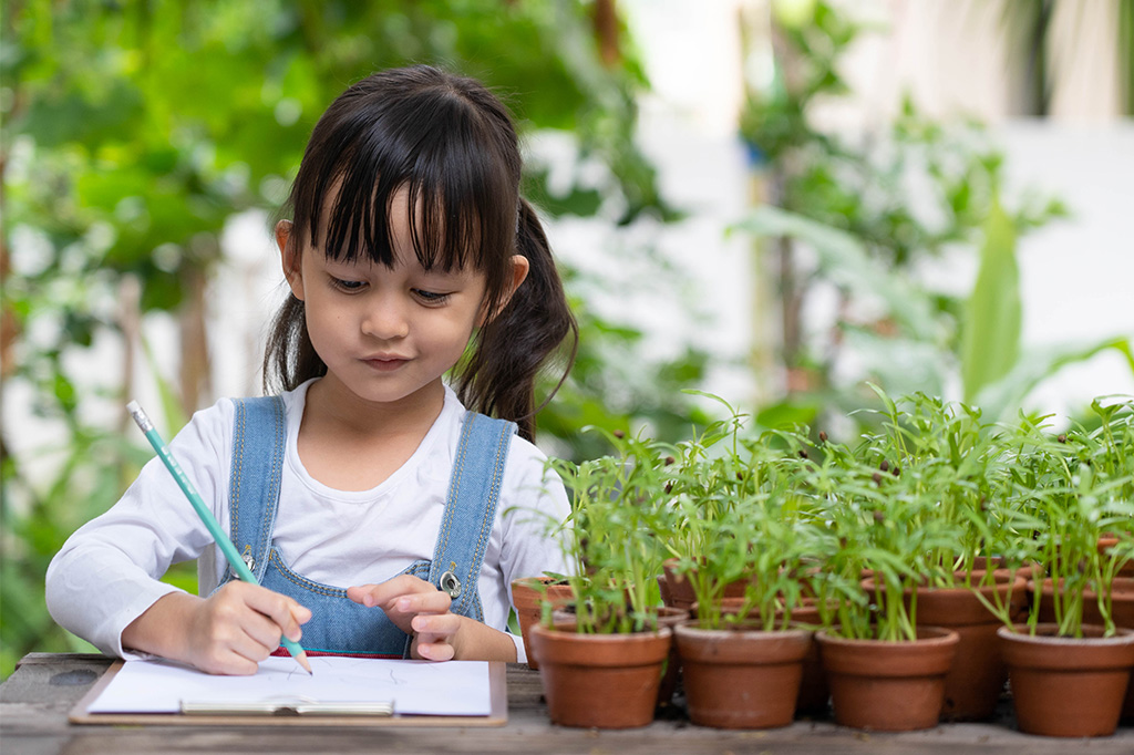 curious young child learning in nature