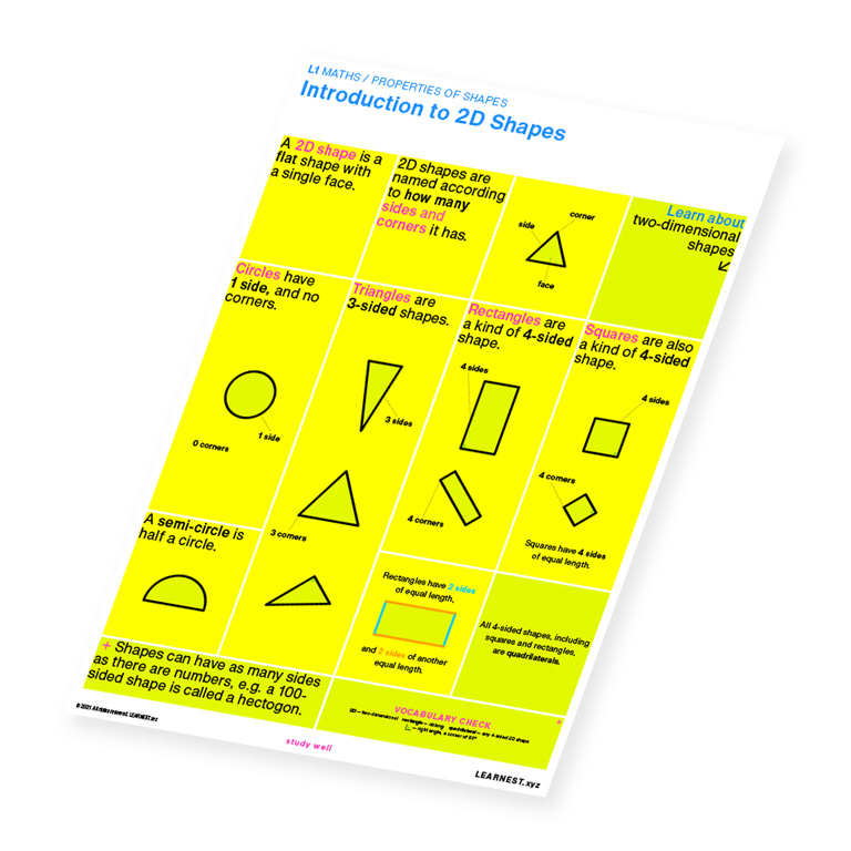 L1 Maths study material for Introductions to 2D Shapes