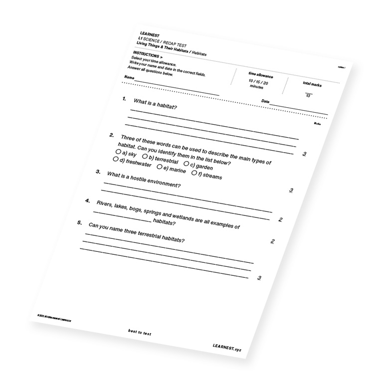 L1 Science Recap test material for Habitats