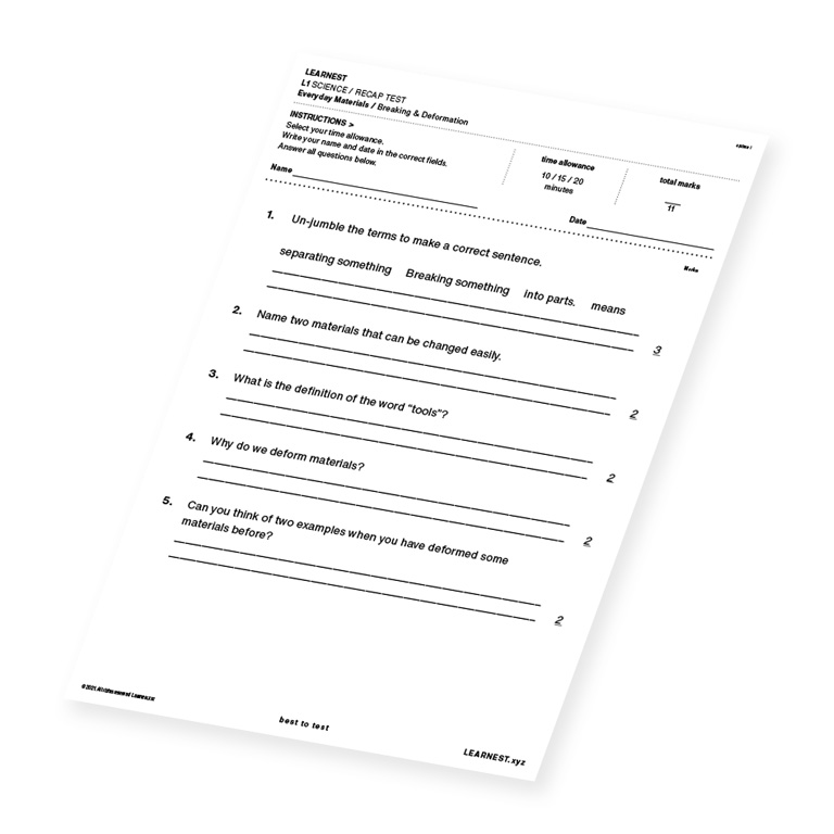 L1 Science Recap test material for Breaking & Deformation