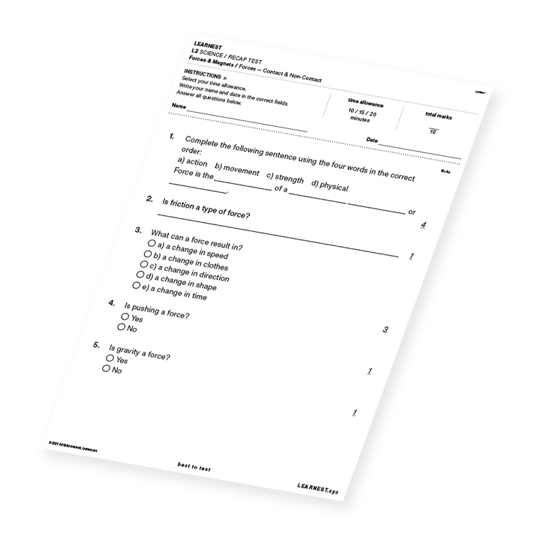 L2 Science Recap Test Forces – Contact & Non-Contact