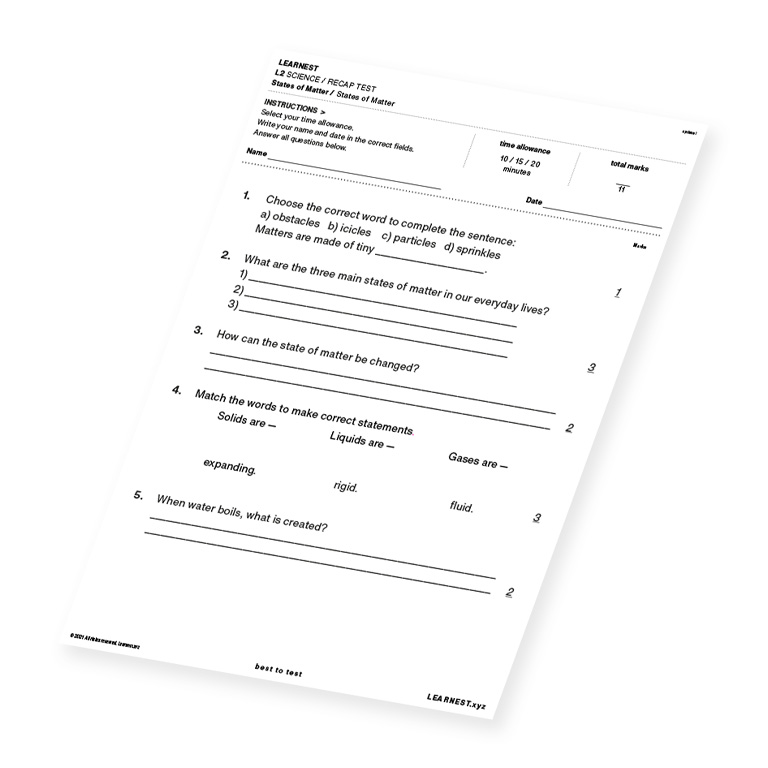 L2 Science Recap Test States of Matter
