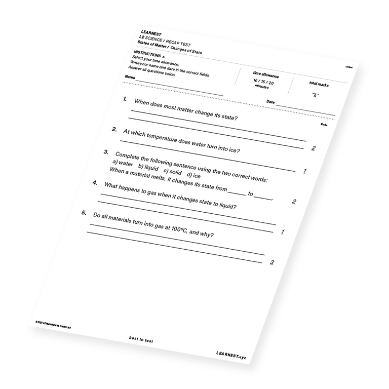 L2 Science Recap Test Changes of state