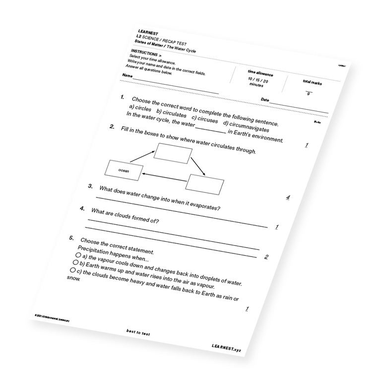 L2 Science Recap Test The Water Cycle