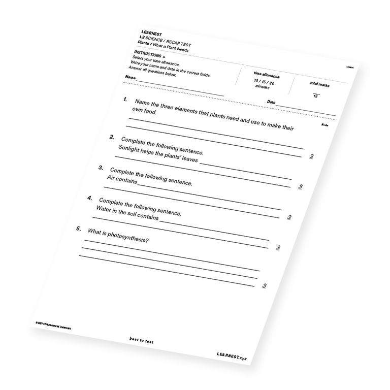 L2 Science Recap Test What a Plant Needs