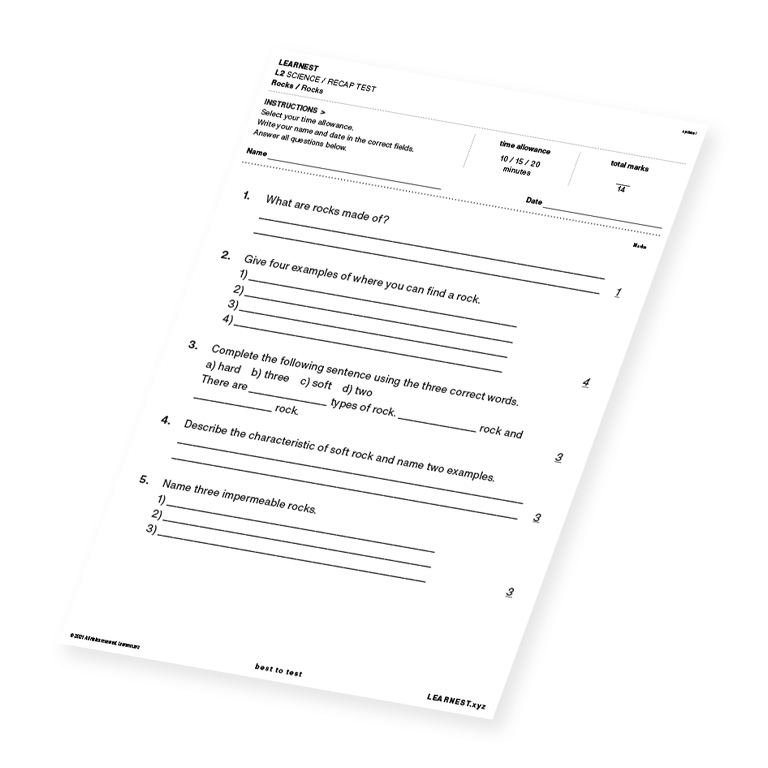 L2 Science Recap Test Rocks