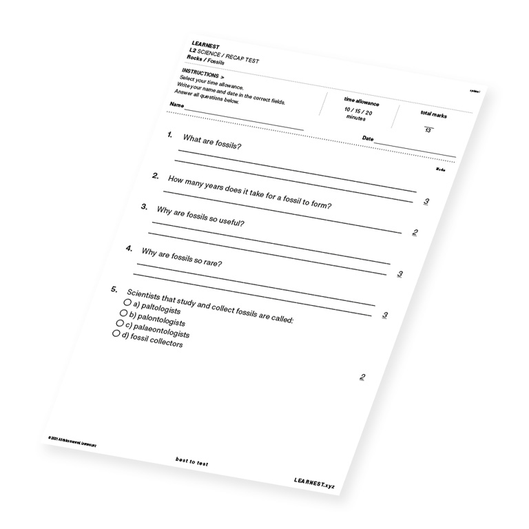 L2 Science Recap Test Fossils