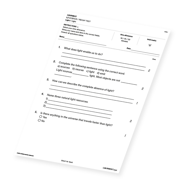 L2 Science Recap Test Light