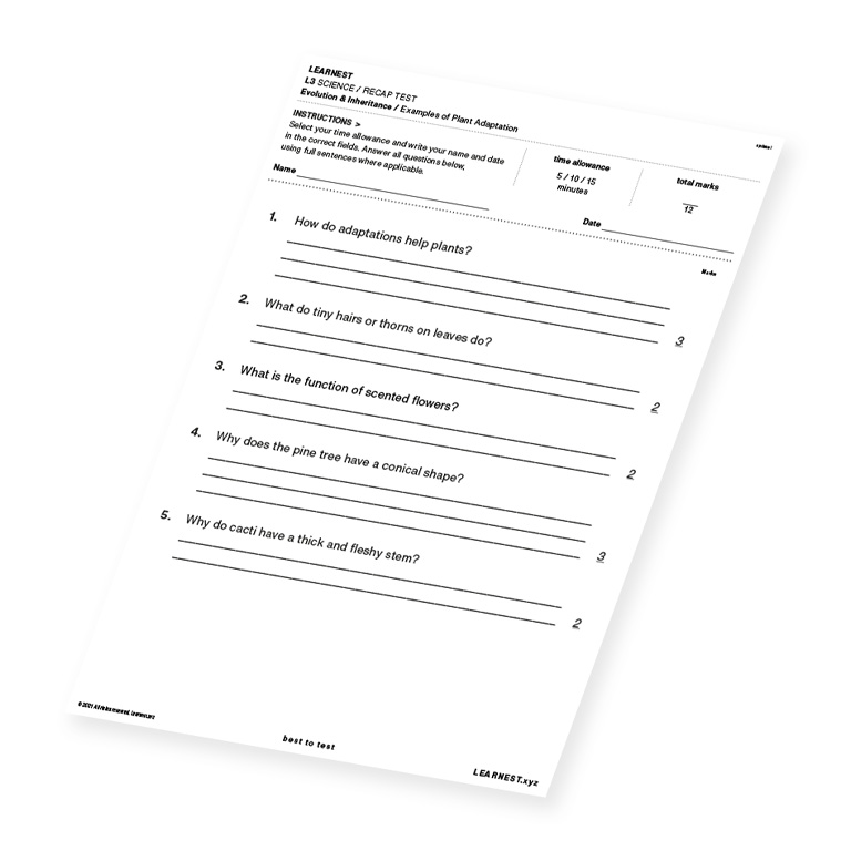 L3 Science Recap Test – Examples of Plant Adaptation