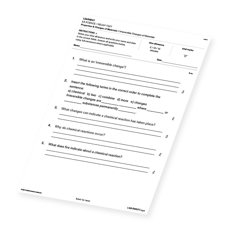 L3 Science Recap Test – Irreversible Changes of Materials