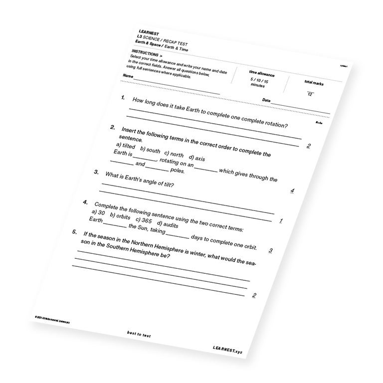 L3 Science Recap Test – Earth & Time