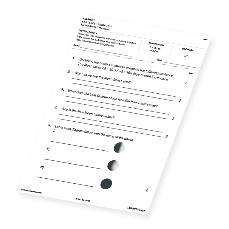 L3 Science Recap Test – The Moon