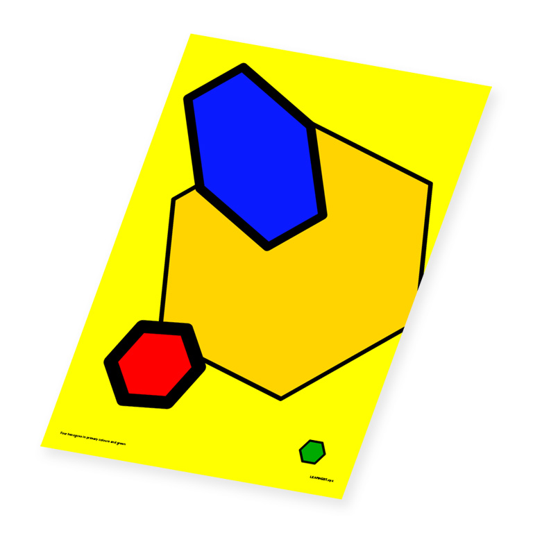 Wall Art – Four Hexagons in primary colours and green